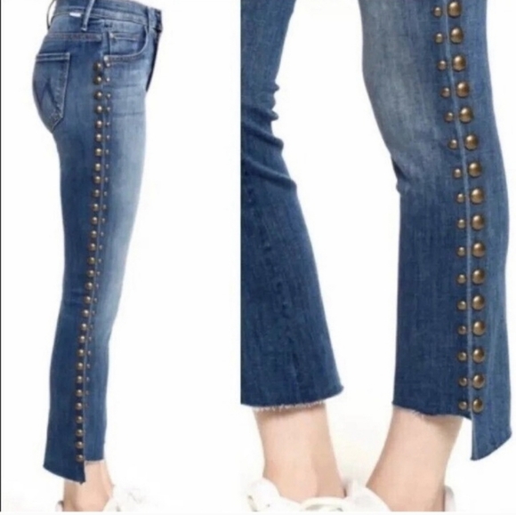 MOTHER The Insider Crop Step Fray Studded Size 26 Rough Stud Jeans - Picture 2 of 16